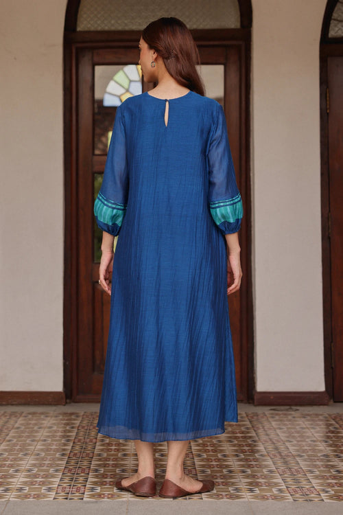 Indigo Pintuck Dress