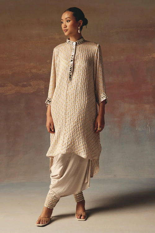 Moon Dust Bandhani Shirt Kurta with Thai Mirror Work Dhoti
