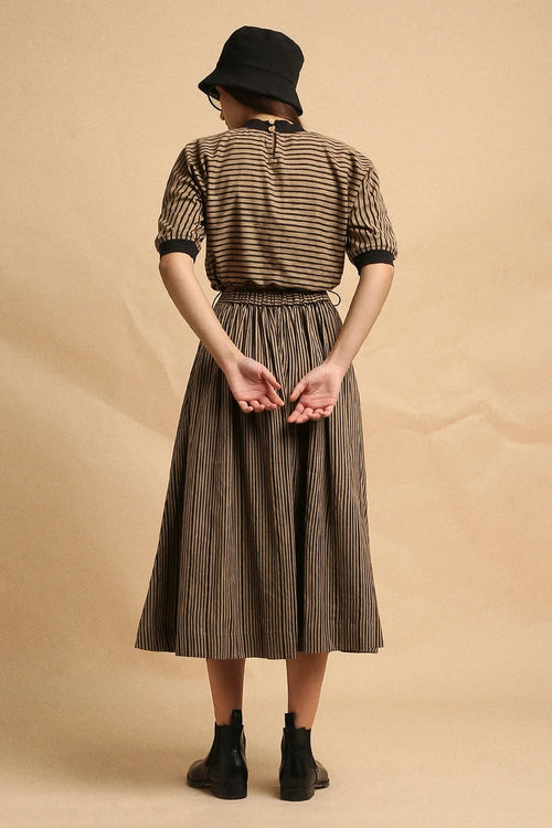 Brown Thin Striped New Sphara Crop Top And Skirt Co-ord Set