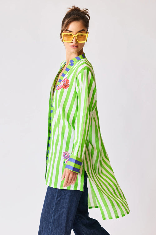 Embroidered Resort Stripe Tunic Shirt