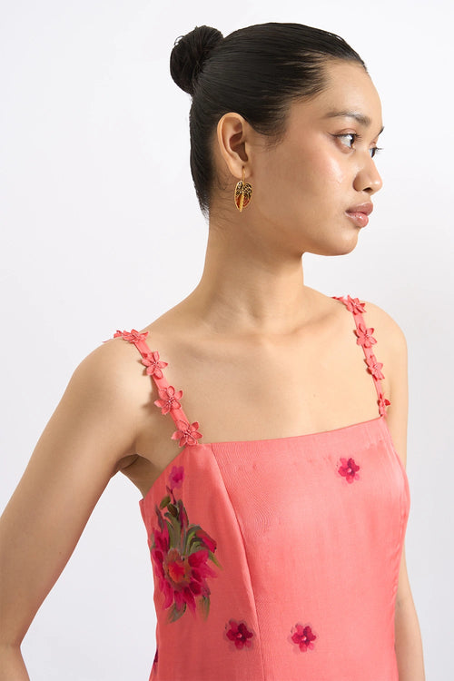 Pink Blossom Strappy Midi Dress
