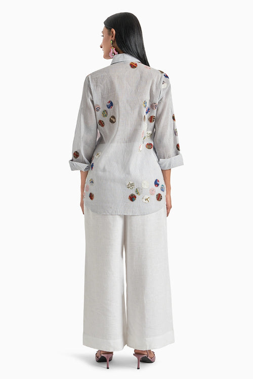 Blue Stripes Panel Shirt And Pants Set