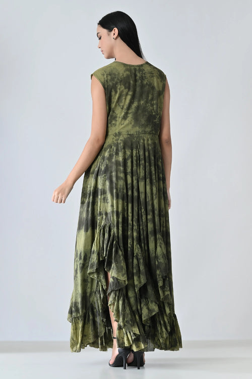 Olive Moss Garden Printed Layered Dress
