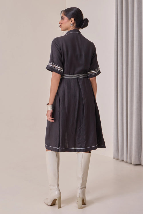 Black Thread-Work Midi Dress