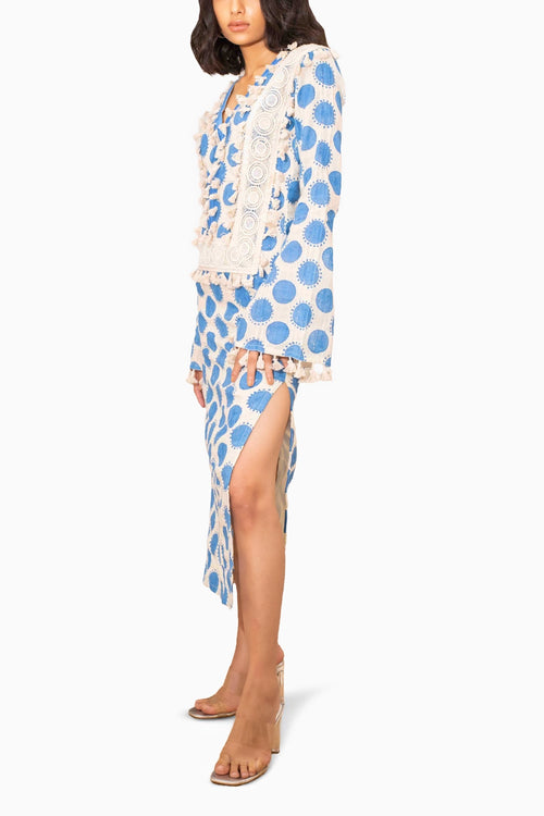 Santorini Blue Polka Dot Lace Work Dress