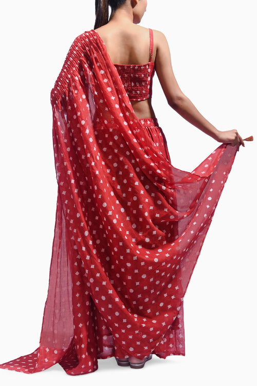 Crimson Red Shirred Ensemble Set