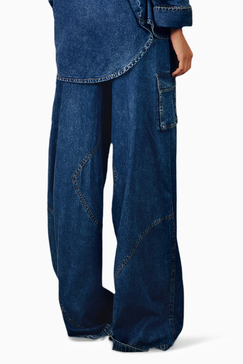 Washed Denim Flared Pants