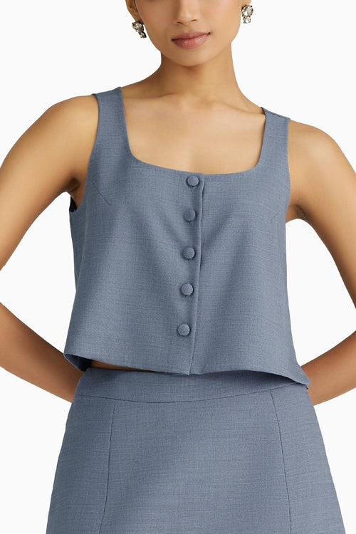 Blue Suiting Sleeveless Top