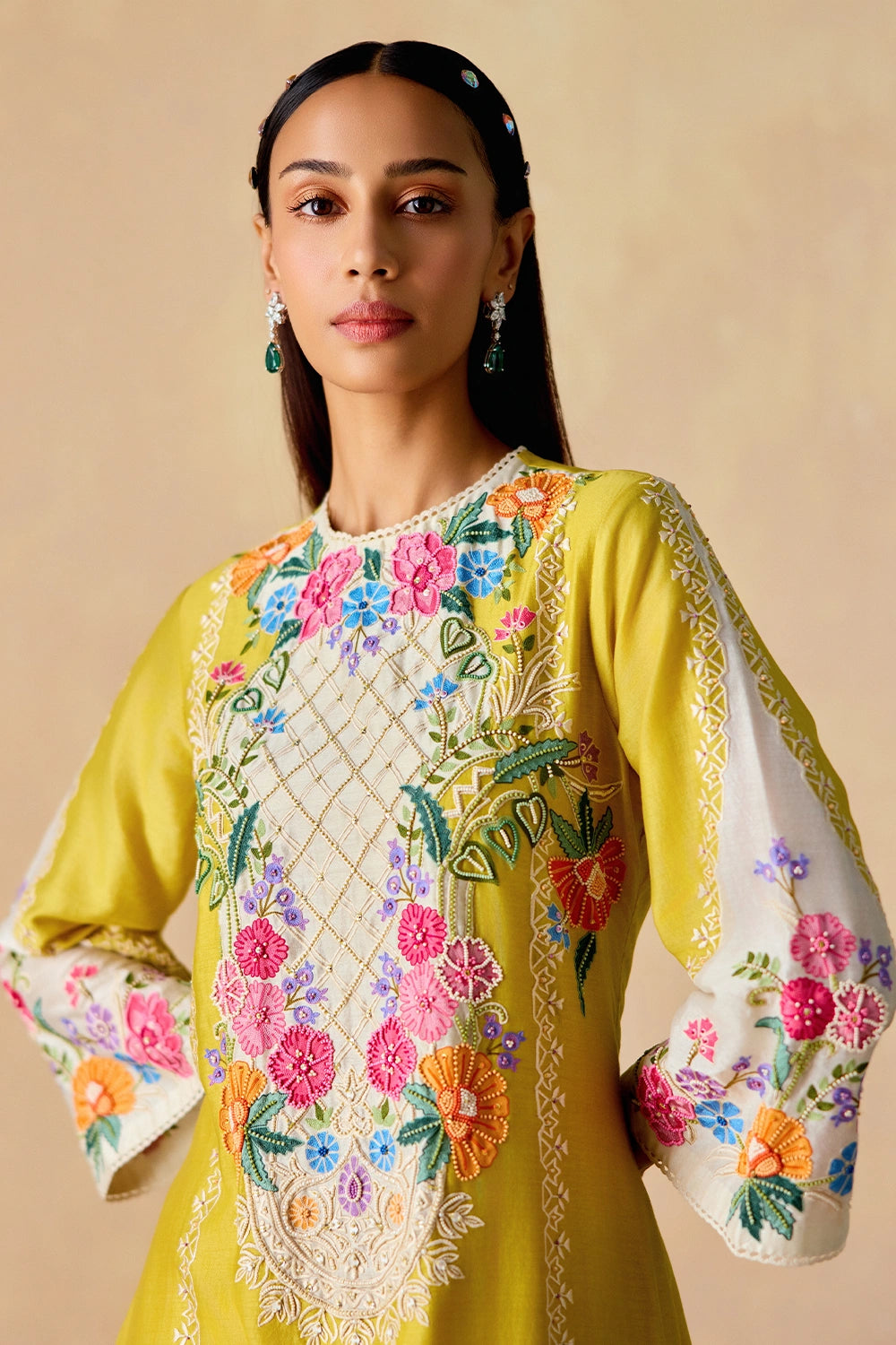 Yellow and Ivory Embroidered Kurta Set with Dupatta