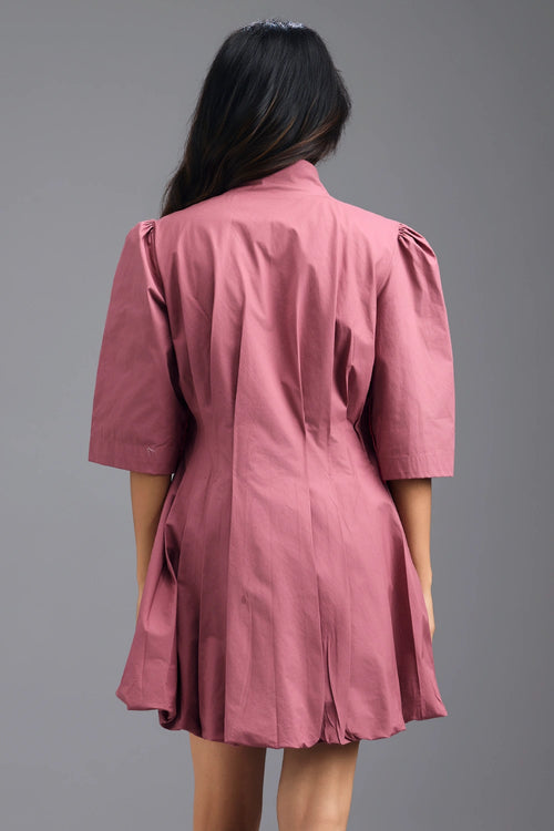 Dusty Pink Pleated Mini Dress