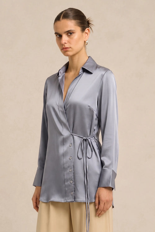 Steel Grey Wrap Blouse