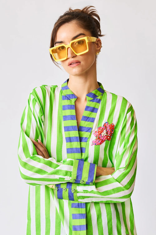 Embroidered Resort Stripe Tunic Shirt