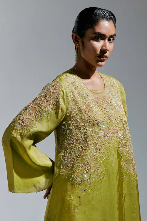 Henna Floral Threadwork Silk Co-ord Set