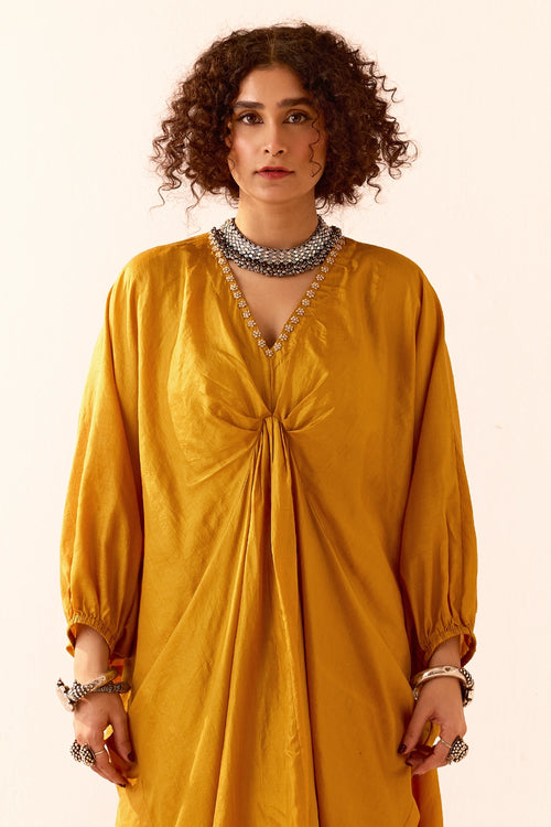 Yellow Silk Kaftan Set