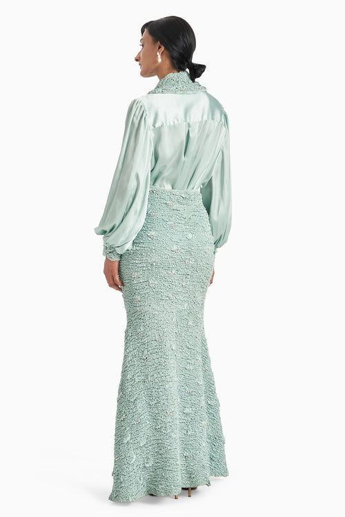 Sea Foam Hex Collar Top With Wave Smoked Mermaid Skirt