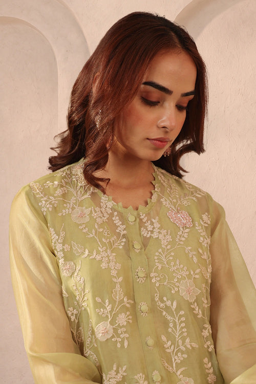 Vaayu Green Heavy Jaal Kurta Set