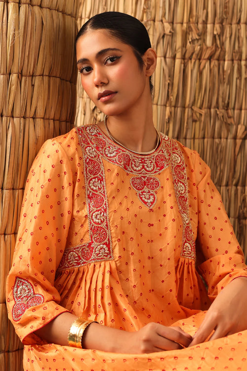 Orange Bandhani Zardozi Suit Set