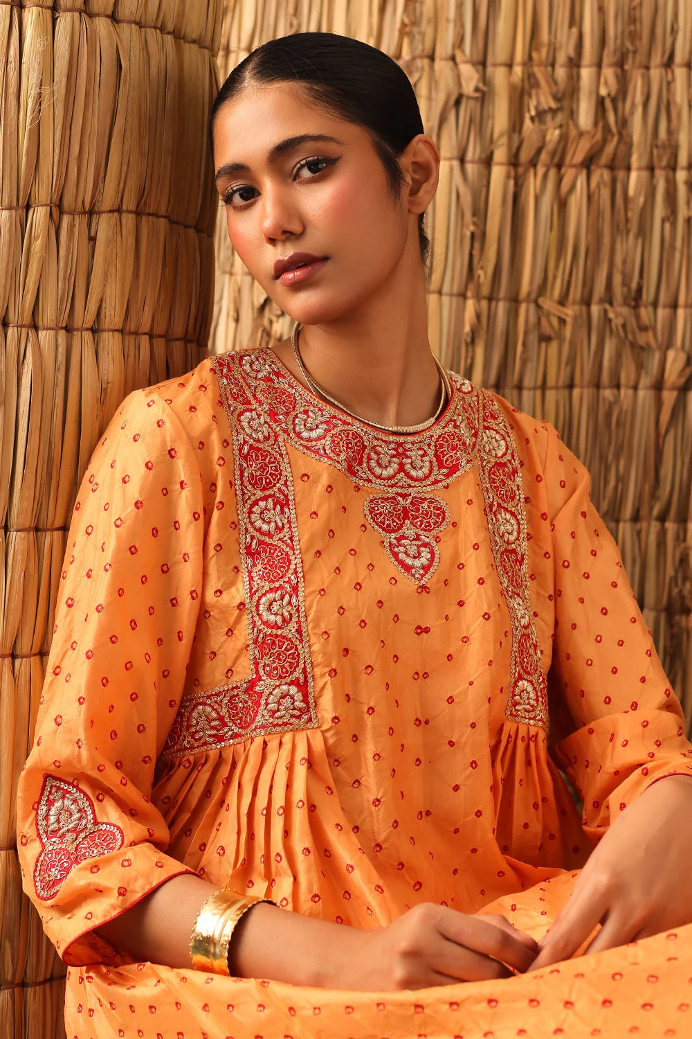 Orange Bandhani Zardozi Suit Set