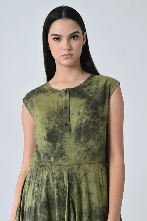 Olive Moss Garden Printed Layered Dress
