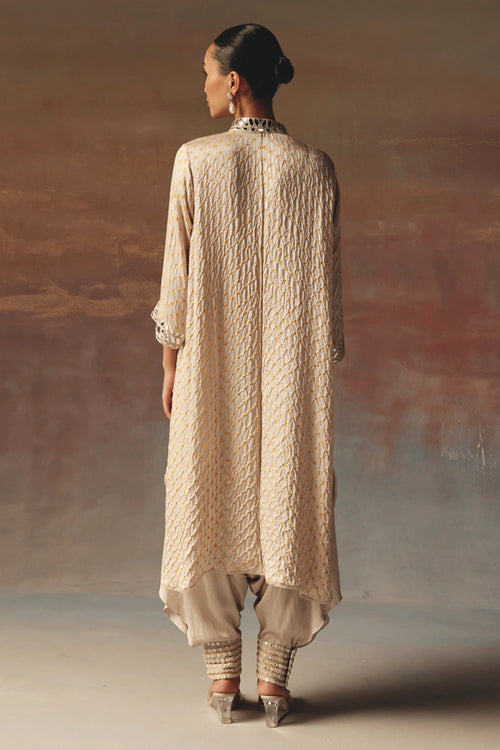 Moon Dust Bandhani Shirt Kurta with Thai Mirror Work Dhoti
