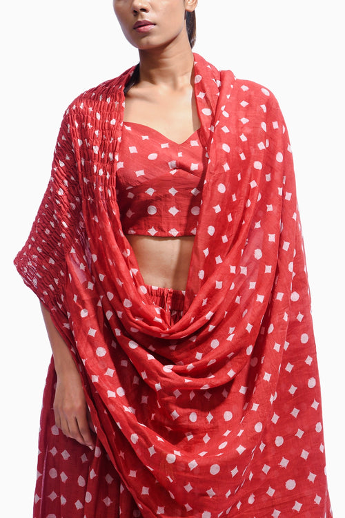 Crimson Red Shirred Ensemble Set