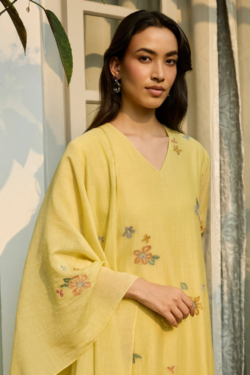 Lemon Embroidered Bloom Kurta Set