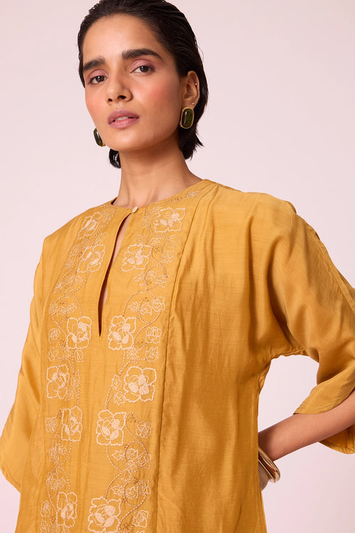 Zarah Yellow Embroidered Dress