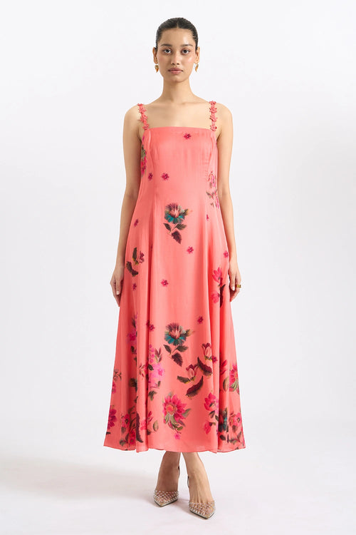 Pink Blossom Strappy Midi Dress