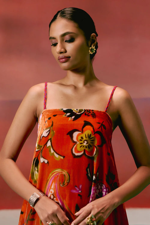 Tangerine and Purple Floral Kurta Set