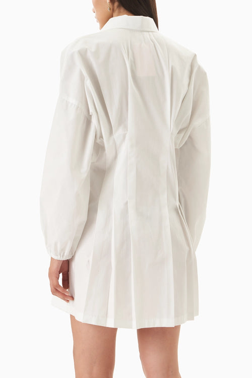 White Cotton Pleated Shirt Dress