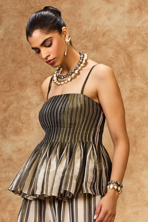 Olive Striped Peplum Top