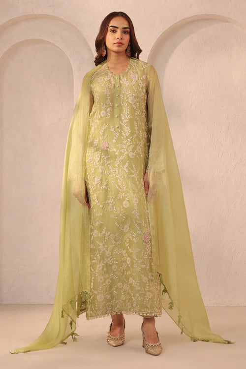 Vaayu Green Heavy Jaal Kurta Set