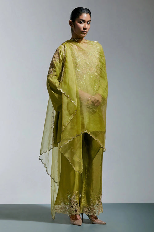 Henna Scalloped Organza Dupatta