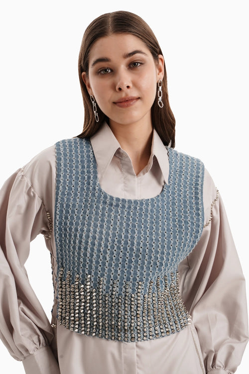 Medium Denim Bib with 62 Stud Embellisment