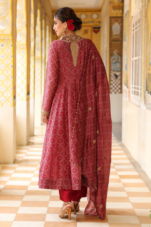 Ahista Maroon Printed Kalidar Set