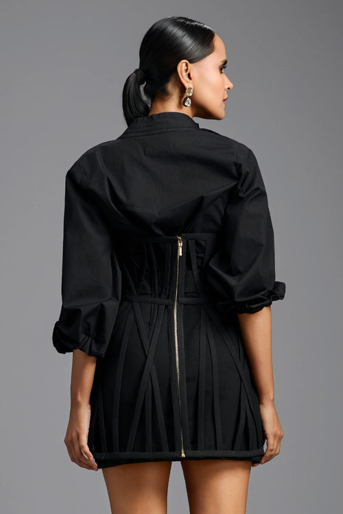 Black Intricate Cage Overlay Mini Skirt