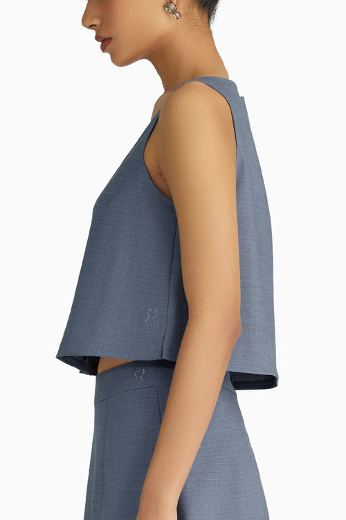 Blue Suiting Cropped Sleeveless Top