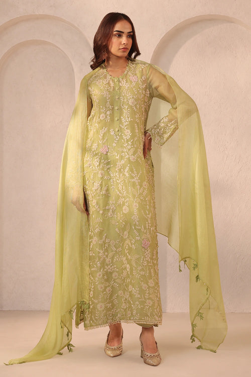 Vaayu Green Heavy Jaal Kurta Set