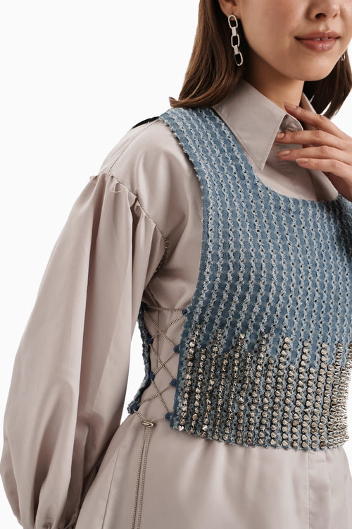 Medium Denim Bib with 62 Stud Embellisment