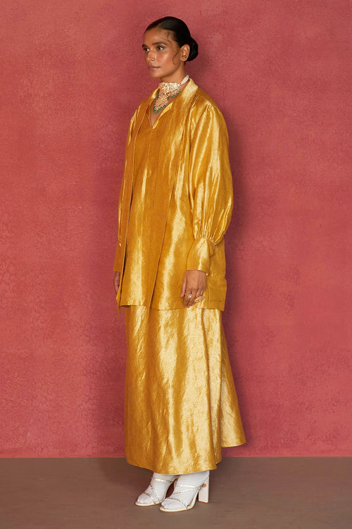 Sanyogita Gold Kimkhwaab Blouse And Skirt Set
