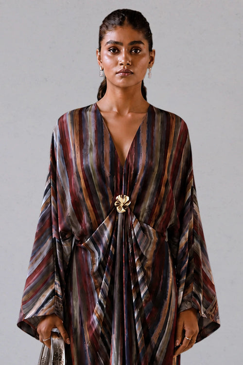 Striped Silk Crepe Kaftan Dress