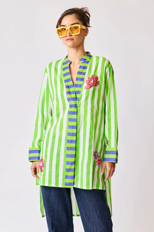 Embroidered Resort Stripe Tunic Shirt