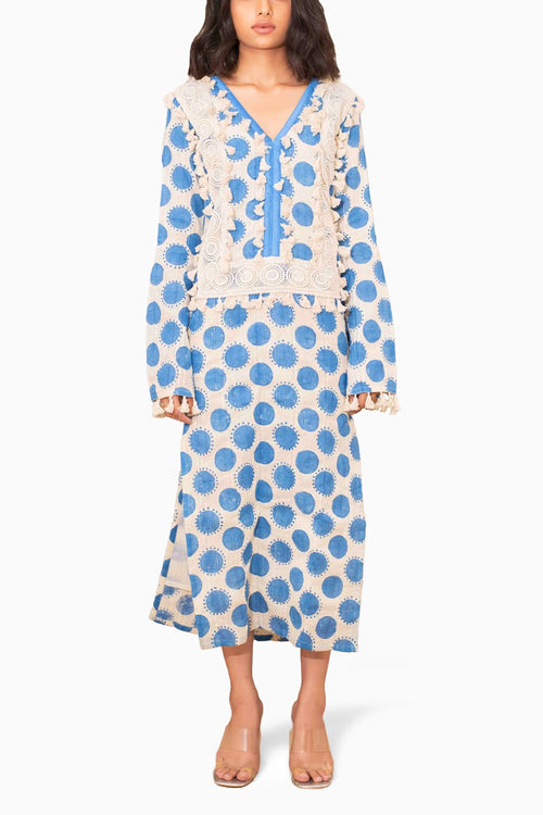 Santorini Blue Polka Dot Lace Work Dress