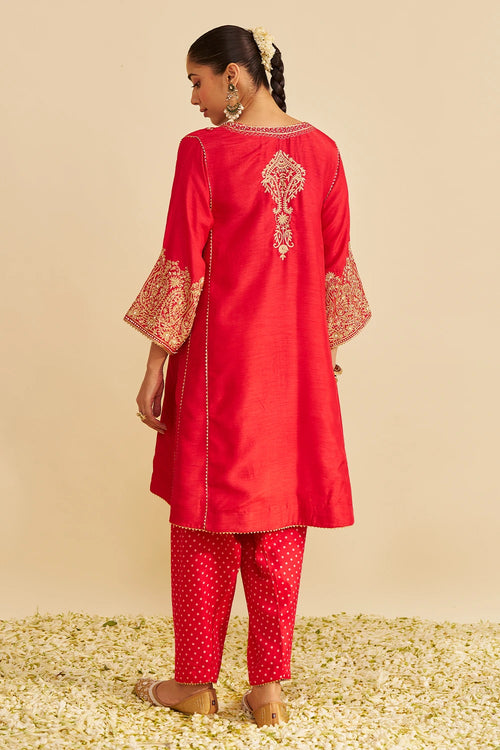 Niyah Red Short Chauga with Salwar