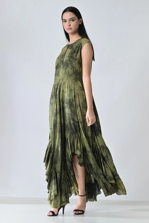 Olive Moss Garden Printed Layered Dress