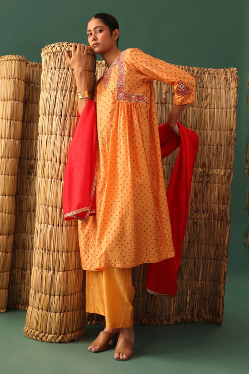 Orange Bandhani Zardozi Suit Set