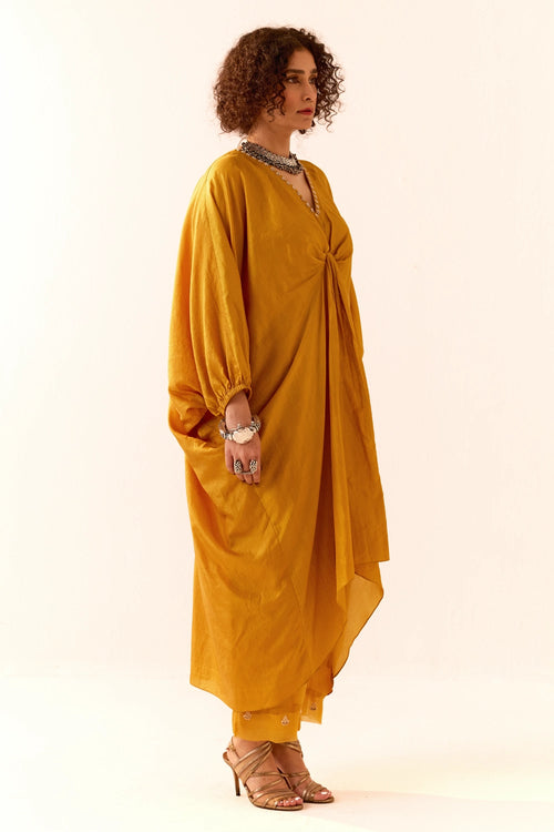 Yellow Silk Kaftan Set