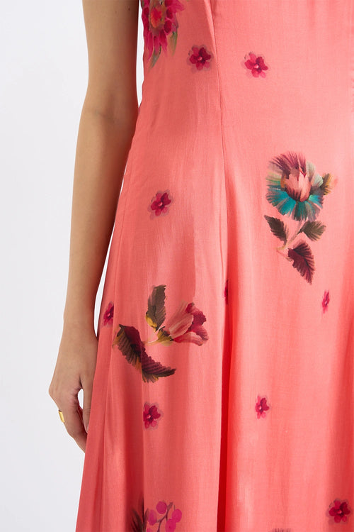 Pink Blossom Strappy Midi Dress