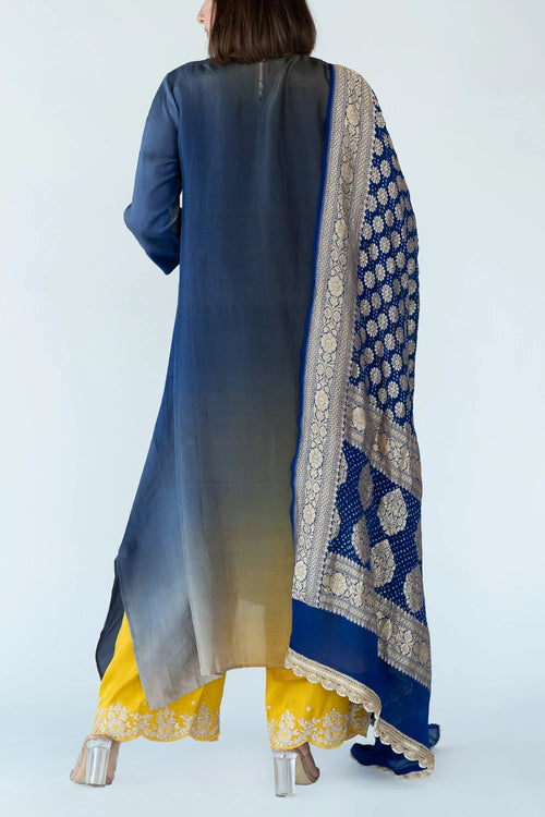 Royal Yellow Ombre Kurta With Dupatta