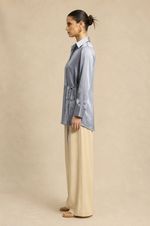 Steel Grey Wrap Blouse